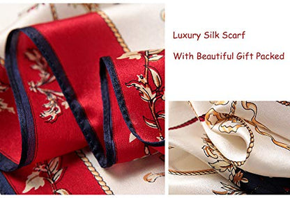 100% Mulberry Silk Long Scarf for Women Large Shawls for Headscarf and Neck- Oblong Hair Wraps with Gift Packed - color: 1-red&navy-carriage