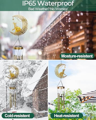 Solar Garden Outdoor Decor, Moon Cat Hanging Wind Chimes, Housewarming Ornament for Patio, Lawn, Yard, Pathway - Unique Gift Ideas for Gardening Mom Grandma Women