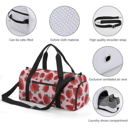 Strawberry Fruit Pink Large Capacity Portable Fitness Bag, Easy to Carry - color: Strawberry Fruit Pink