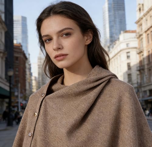 Women's Versatile Knitted Shawls Scarf Poncho Sweater Capes with Buttons Lightweight Spring Summer Fall Winter Wraps - color: Oatmeal