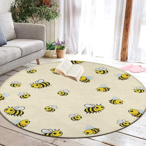 Modern Round Area Rug, Non-Slip Machine Washable Kitchen Office Circle Rug, Room Sofa Yoga Soft Round Carpet Compatible with Cute Bee Pattern 24inch(60cm) - color: Color563, size: 24inch(60cm)