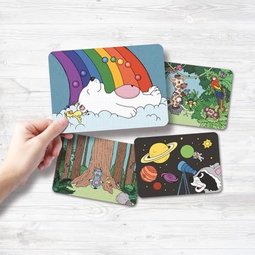 Ambassador Games: Mindful Living - Meditation Friends Cards - 30 Giant Self-Empowerment Cards, Daily Mediation & Messages, Animal Themed, Kids 4+