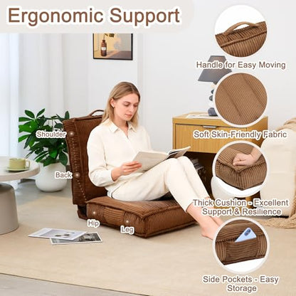 Adjustable Floor Chair with Back Support, 6-Position, Folding Japanese Meditation Tatami Chair, Comfy Gaming Chairs for Adults, Accent Sofa Reading Chairs, Living Room, Bedroom, Coffee - color: Coffee