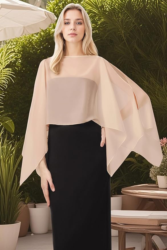 Coucoland Shawl Wraps for Women Sheer Chiffon Shawl Elegant Soft Wraps for Evening Dress Wedding Party - color: Khaki