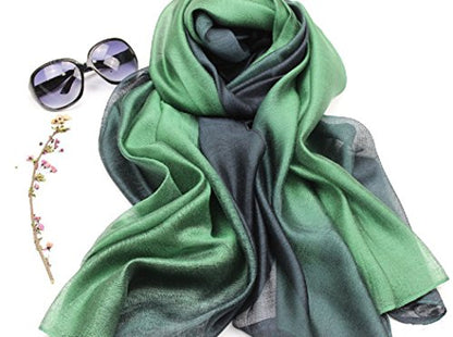 Cotton Silk Scarf Elegant Soft Wraps Color Shade Scarves for Women - color: Dark Green