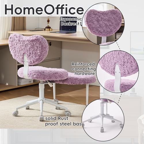 Meditation Chair with Wheels, Ergonomic Criss Cross Chair, Adjustable ADHD Floor Sitting Chair, Swivel Cross Legged Office Chair with High Back, Kneeling Posture Chair, Plush Faux Fur Fabric（Violet） - color: （plush Faux Fur Fabric）violet