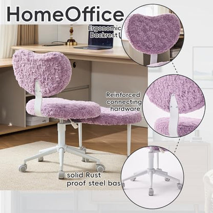 Meditation Chair with Wheels, Ergonomic Criss Cross Chair, Adjustable ADHD Floor Sitting Chair, Swivel Cross Legged Office Chair with High Back, Kneeling Posture Chair, Plush Faux Fur Fabric（Violet） - color: （plush Faux Fur Fabric）violet