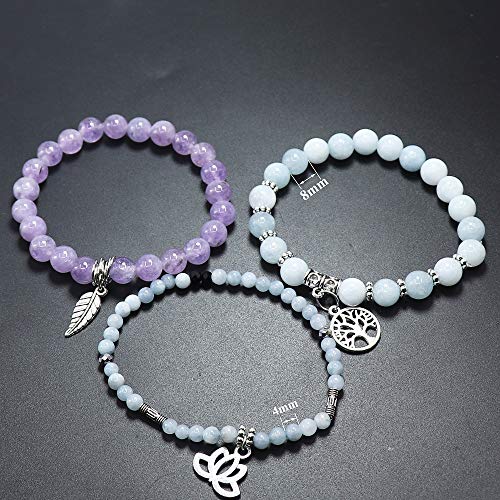 Tree of Life Yoga Healing Stone Bracelets,Multilayer Lotus Chakra Stone Reiki Bracelet Sets,Anxiety Crystal Natural Stone,for Women Stress Relief - style: Aquamarine + Amethyst