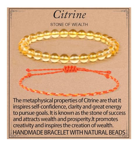 QOGIR 2pcs Handmade Healing Bracelet, Natural Gem Stone Crystal Elastic Bracelet - color: Citrine(Stone of Wealth), size: 6mm