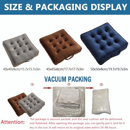 Square Meditation Floor Pillows with Handle, Seat Cushions for Adults, Thicken Crystal Velvet Seat Cushion with Pearl Cotton Filling for Yoga Living Room Balcony Outdoor Tatami(@2,40cm/16in)