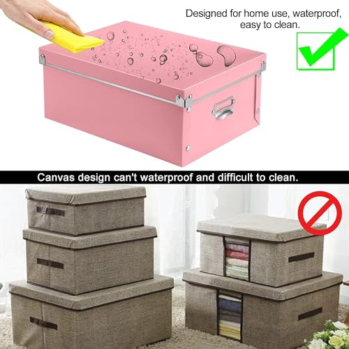 XUCHUN File Storage Boxes, Foldable Storage Bins with Lid 3 in 1 Set, Press-Stud Fastening, Moisture-Proof, Space Saving Storage, Photoes, Files, Closets - color: Pink