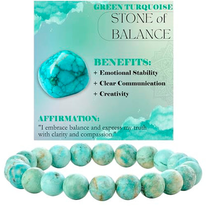 Bivei 8mm Beaded Bracelets for Women Handmade Semi Precious Natural Stone Stretch Elastic Jewelry Yoga Protection Gifts - color: Green Turquoise - Balance, size: Medium 6.8-7.3 inch