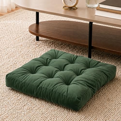 Meditation Cushion, Floor Cushion for Adults, Velvet Floor Pillow for Sitting, Tufted Seat Cushion for Yoga, Living Room, Bedroom & Reading Nook, Machine Washable, 22 x 22 Inch, Green - color: Green, size: 1pack