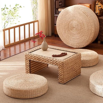 1/2/4 Pcs Tatami Floor Pillow Sitting Cushion, Meditation Floor Pillow, Boho Natural Woven Seat Cushion for Yoga Meditation Mat for Living Room Window Balcony Chair Pad 1 Pcs