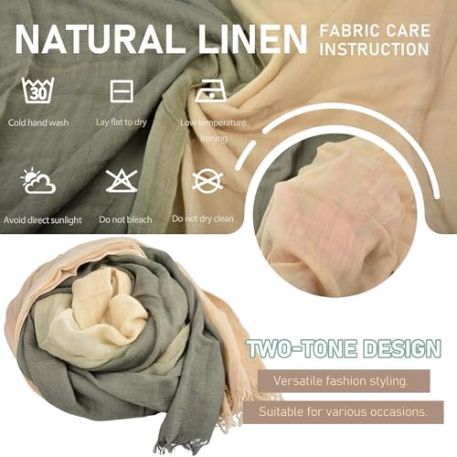 Two-tone Linen Scarf for Women Lightweight Summer Wrap Cotton Shawl Beach Travel Pashmina Gauze 75"×35" - color: Light Green/Light Yellow