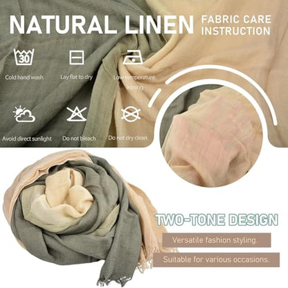 Two-tone Linen Scarf for Women Lightweight Summer Wrap Cotton Shawl Beach Travel Pashmina Gauze 75"×35" - color: Light Green/Light Yellow