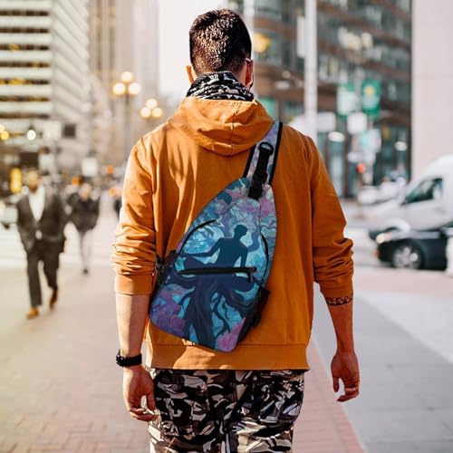 Meditation Yoga Roots Branches Leaves Unisex Sling Bag Chest Shoulder Backpack Crossbody Daypack with Side Pouch