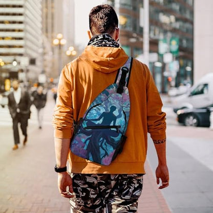 Meditation Yoga Roots Branches Leaves Unisex Sling Bag Chest Shoulder Backpack Crossbody Daypack with Side Pouch