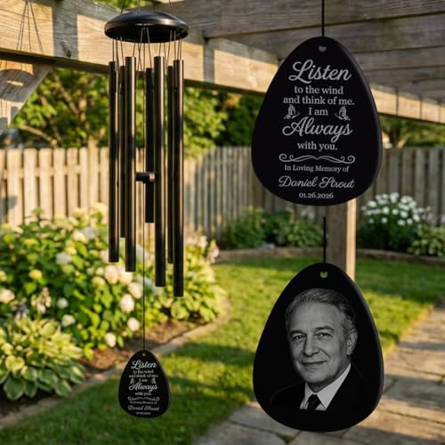 Personalized Memorial Wind Chimes for Outside Custom Photo with Name & Date, in Loving Memory - Sympathy Gifts - Keepsake Loss of Beloved One - size: Wind Chimes