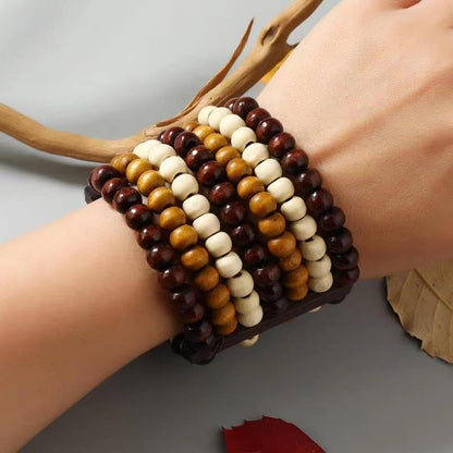 COLORFUL BLING Handmade Natural Wooden Beads Cuff Bracelet Woven Chunky Geometric Bangle for Women Summer Beach Boho Jewelry - color: mix round