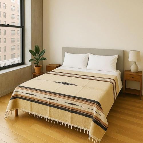 Open Road Goods Mexican Diamond Blanket - XL Heavyweight Yoga Blanket – Handmade in Mexico - Thick Boho Serape Saltillo Style Throw for Beach, Picnic, Home, Camping and More! (Sand & Stone) - color: Sand & Stone