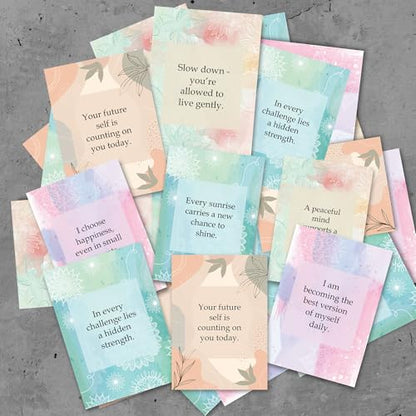 exciting Lives Positive Motivational Cards with Inspirational Quotes & Wooden Easel – 40 Daily Affirmation Desk Cards for Confidence, Mindfulness & Self-Growth