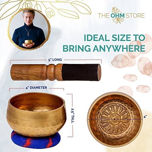 Ohm Store Tibetan Singing Bowl Set - Authentic Handcrafted Meditation Bowl for Mindfulness, Relaxation and Stress Relief - Mantra Sound Bowl for Yoga, Reiki, ASMR, Mindfulness, and Daily Self-Care - size: 4 Inch Singing Bowl