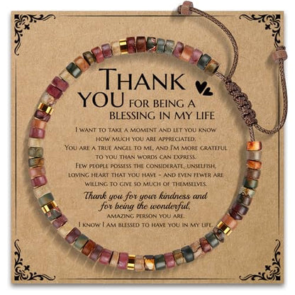 Thank You Gifts for Women: Teacher Appreciation Office Gifts for Coworkers Employee Boss Lady Manager Colleague Natural Stone Bracelet - color: RED-BLESSING