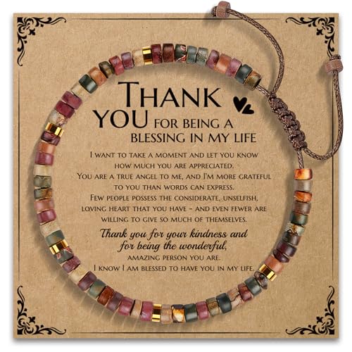 Thank You Gifts for Women: Teacher Appreciation Office Gifts for Coworkers Employee Boss Lady Manager Colleague Natural Stone Bracelet - color: RED-BLESSING