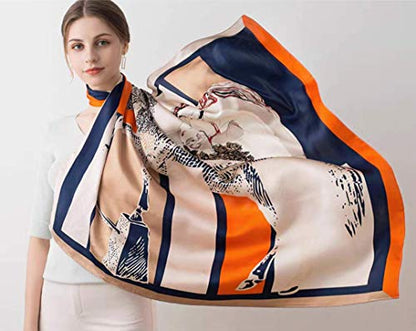 100% Pure Mulberry Silk Scarf 35" Large Square Lightweight Headscarf –Women’s Hair Wraps-With Gift Packed - color: Horse