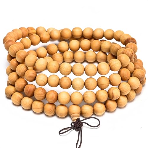 108 8mm Wooden Mala Necklace Bracelet for Men and Women, Prayer Meditation Buddhist or Wear Jewelry, for Gifts for Yourself or Friends and Family. - color: Cypress wood