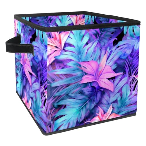 Storage Bags,Clothes Storage Bins Foldable with Handle,1-Pc,Tropical Leaves Watercolor Tree