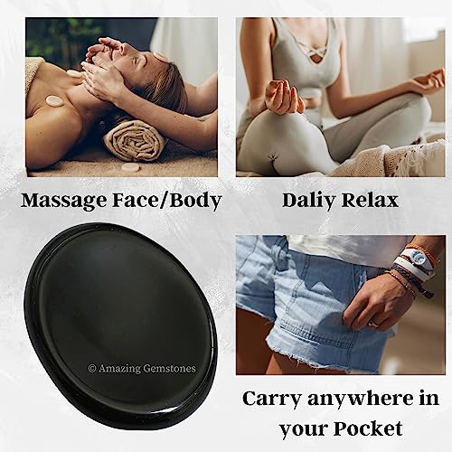 Amazing Gemstone Black Obsidian Worry Stone, Healing Crystals - Piedra Crystal Fidget for Gift, Meditation, Calming, Relaxation, Stress Relief - color: Black Obsidian