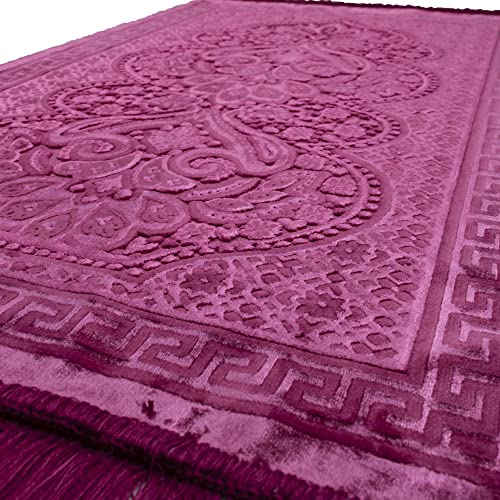 Modefa Luxury Velvet Prayer Rug with Prayer Beads | Soft Elegant Muslim Turkish Janamaz Sajada Carpet for Men and Women | Plain Solid Prayer Mat Ramadan Eid Gift - Paisley (Hot Pink) - color: Hot Pink