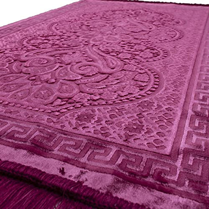 Modefa Luxury Velvet Prayer Rug with Prayer Beads | Soft Elegant Muslim Turkish Janamaz Sajada Carpet for Men and Women | Plain Solid Prayer Mat Ramadan Eid Gift - Paisley (Hot Pink) - color: Hot Pink