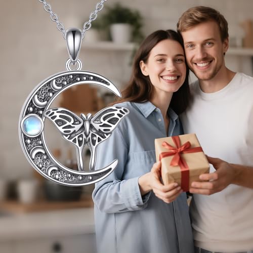 Witch Knot/Trinity/Triple Moon Necklace S925 Sterling Silver Protection Jewelry Gifts for Women - style: Luna Moth