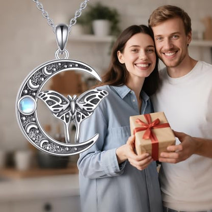 Witch Knot/Trinity/Triple Moon Necklace S925 Sterling Silver Protection Jewelry Gifts for Women - style: Luna Moth