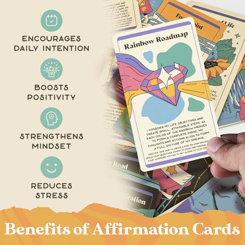 PURPLE CANYON 52-Card Rainbow Intention Affirmation Deck – Mindfulness, Manifestation & Self-Care Cards for Daily Inspiration and Weekly Reflection - style: Intention-Setting Affirmation Cards