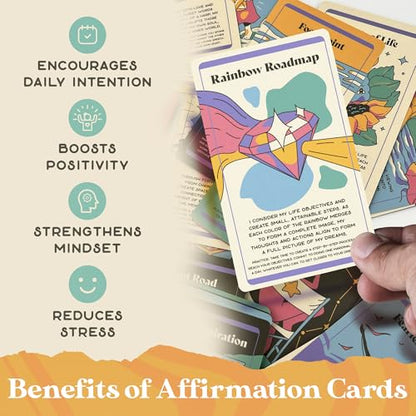 PURPLE CANYON 52-Card Rainbow Intention Affirmation Deck – Mindfulness, Manifestation & Self-Care Cards for Daily Inspiration and Weekly Reflection - style: Intention-Setting Affirmation Cards