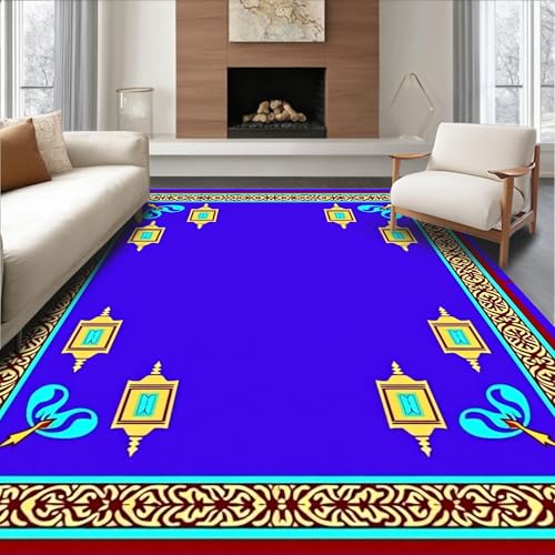 Flatwoven High Traffic Area Rug 5x7, Luxurious Juvenile Meditation Cushion with Symbols, Non Slip, Stain Resistant, Washable Area Rugs for Living Room, Bedroom (Blue, 5x7) - color: Blue/Pattern 11, size: 5' x 7' (Rectangular)