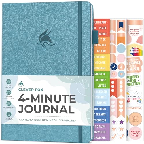 Clever Fox Four-Minute Journal – Daily Positivity Journal with Prompts – Motivational Affirmation, Mental Health & Habit Tracker (Aquamarine) - color: Aquamarine