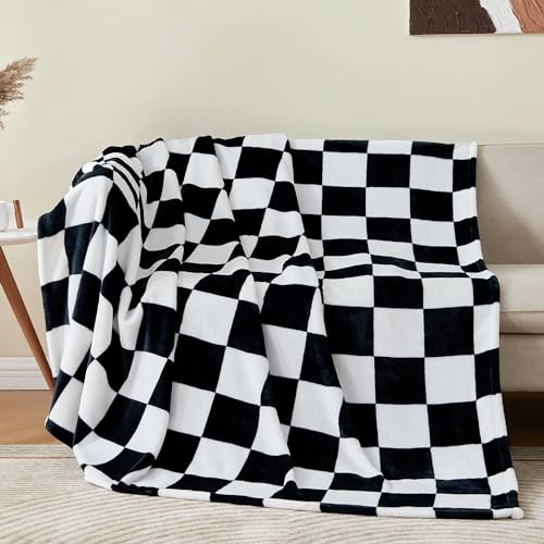BEDELITE Checkered Twin Blanket for Couch Bed, Soft & Cozy Fleece Flannel Blanket with Checkerboard Grid Home Decor, Checkered Black, 60x80 Inches - color: Black, size: Twin(60"x80")