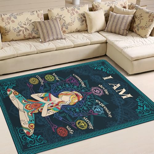 Chakra Area Rug, Meditation & Yoga Carpet for Living Room, Bedroom Mandalas Boho Style Non-Slip Machine Washable Rugs for Women Adults Yoga Lovers Bohemian Floor Mat Office Decor (YOGA-DS01) - color: Yoga-ds01