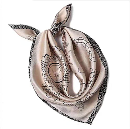 ANDANTINO 100% Pure Mulberry Silk Scarf 35" Large Square Lightweight Headscarf –Women’s Hair Wraps-With Gift Packed - color: Light Brown