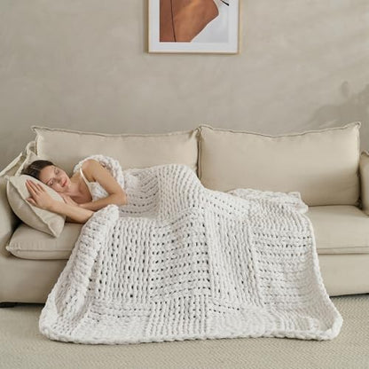 Chunky Knit Blanket Throw 50x60 Inches,Handmade Cable Knit Crochet Blanket,Cozy Lightweight All Season,Wrinkle-Resistant Polyester for Couch Bed Sofa Reading Nook, Beige - color: Beige