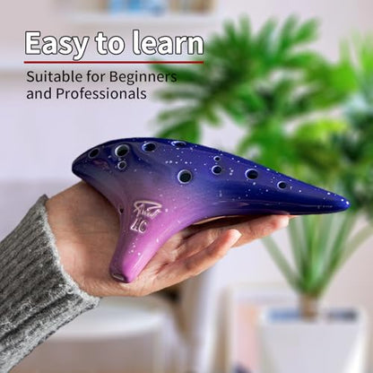 “Ocean Notes” 12 Hole Sweet Potato Ocarina Graceful Shape Pottery Ocarina in Alto C (Starry Purple) - style: Starry Purple