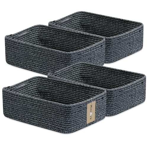 MiniArk Large Shallow Organizing Baskets 15x11x5.1 Inches - Rope Woven Storage Bins for Bathroom, Shelves, Cube Closet, Mixed Black 4 Packs - color: Mixed Black, size: 4pcs-L15×W11×H5.1"