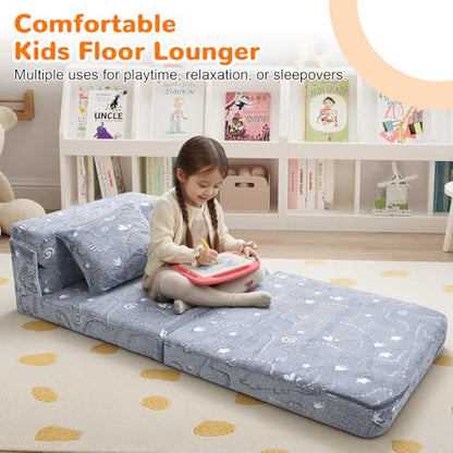 MeMoreCool Kids Floor Mattress Glow in The Dark, Convertible Sofa Couch, Folding Futon Chair Bed for Kids Playroom (Glowing Dinosaur) - color: Dinosaur