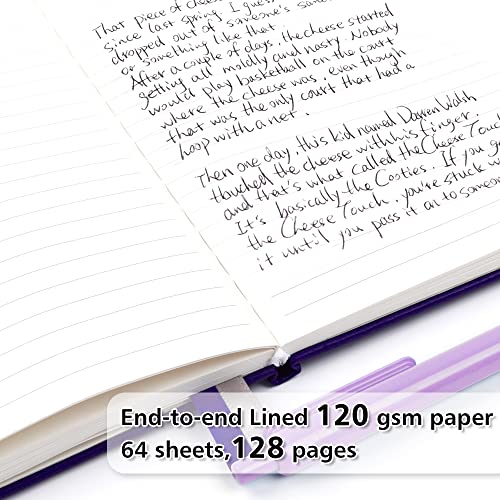 feela 3 Pack Notebooks Journals Bulk, Hardcover Notebook Classic Ruled Lined Journal Set with Pen Holder for Work Business Journaling Note Taking, with 3 Black Pens, 120 GSM, 5.1”x8.3”, A5, Purple - color: 3 Purple