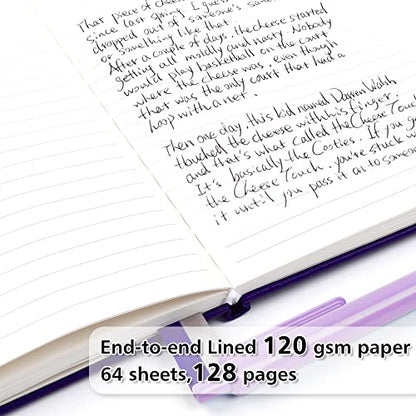 feela 3 Pack Notebooks Journals Bulk, Hardcover Notebook Classic Ruled Lined Journal Set with Pen Holder for Work Business Journaling Note Taking, with 3 Black Pens, 120 GSM, 5.1”x8.3”, A5, Purple - color: 3 Purple